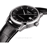 TISSOT T086.407.16.051.00 Black Silver Automatic Leather Strap